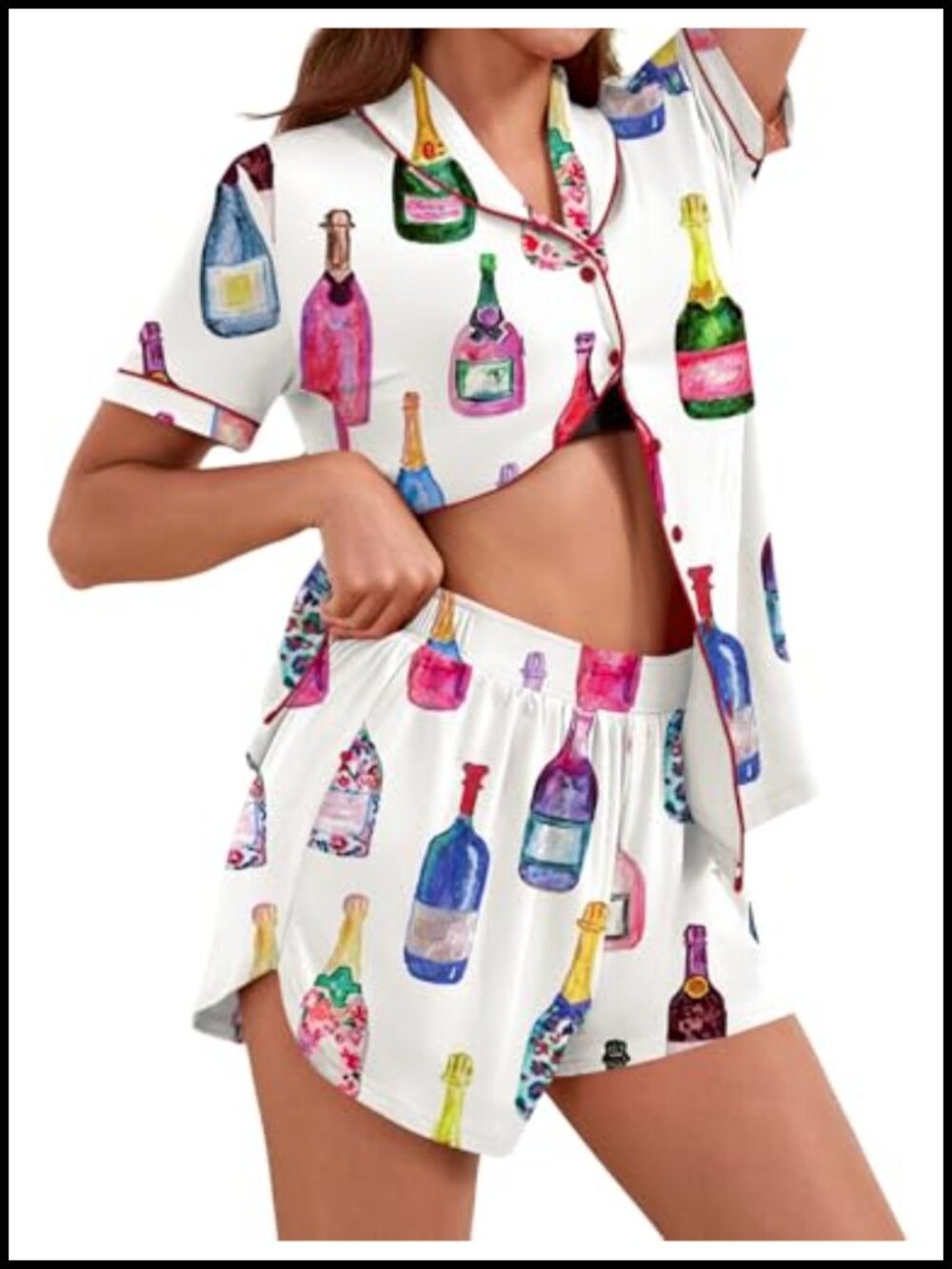 Women's 2 Piece Pajama Set Short Sleeve Button Down Top & Shorts Sleepwear